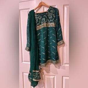 Green Embroidered Kurta with Dupatta.